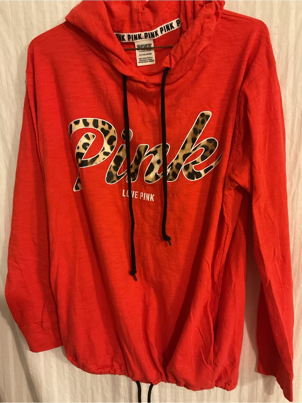 Victoria Secret PINK Red Leopard-Logo Hoodie Sz.S.